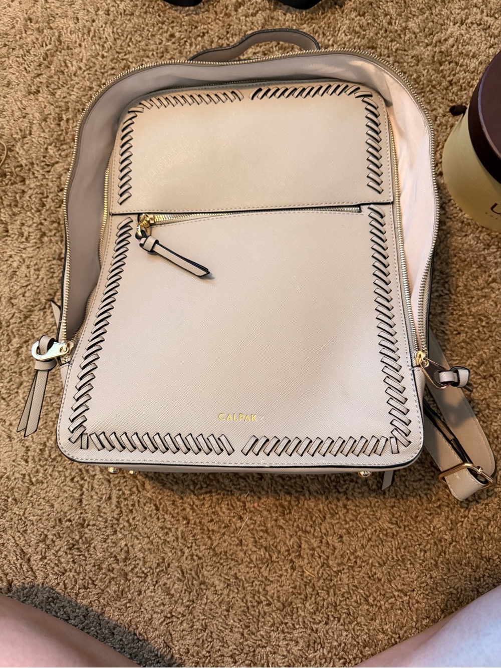 Calpak Cream Gray Convertible Backpack with Whipstitch Trim - Picture 1 of 3